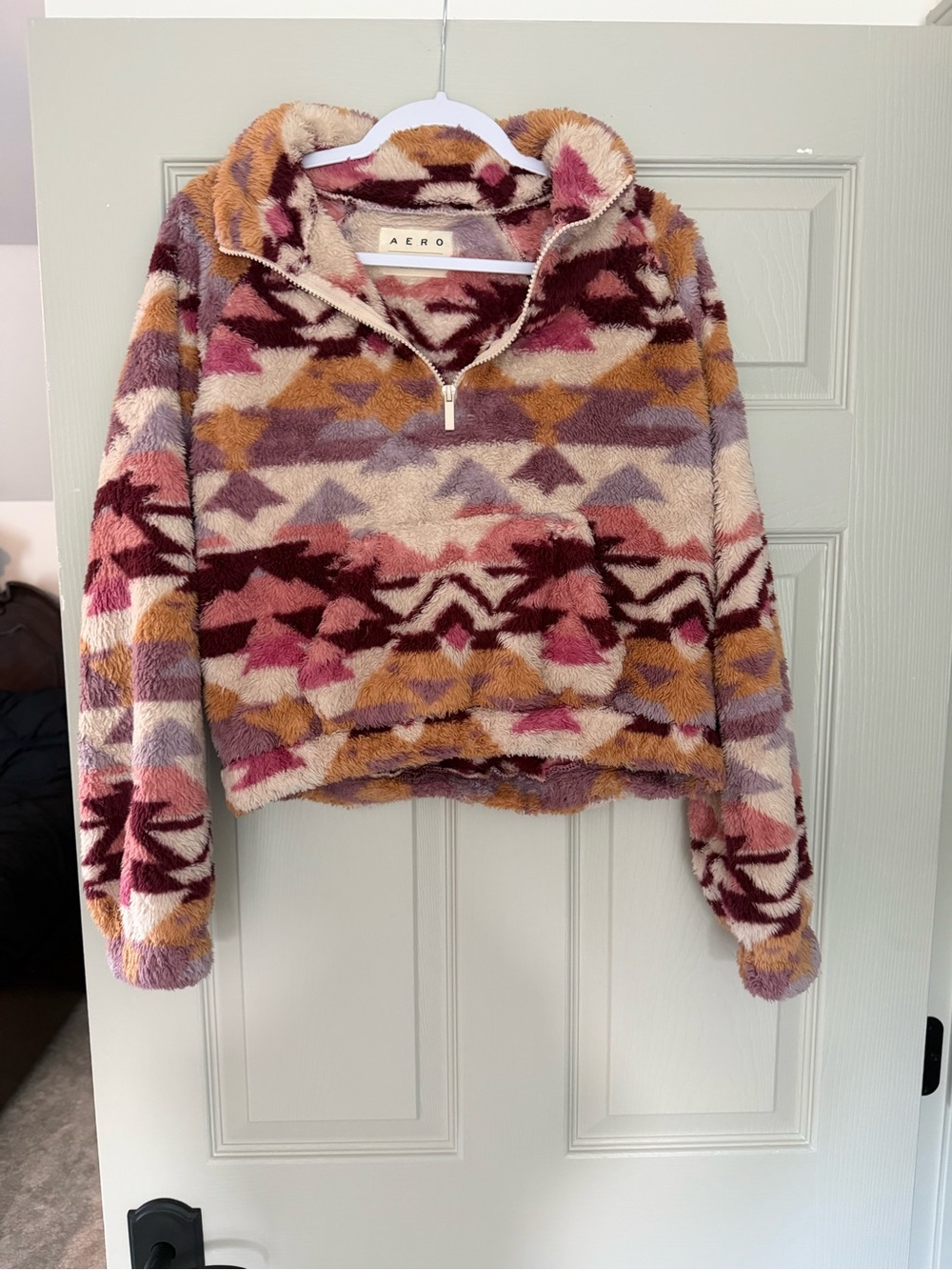 AERO Women's Plush Quarter-Zip Sherpa Pullover - Multi Pink & Cream